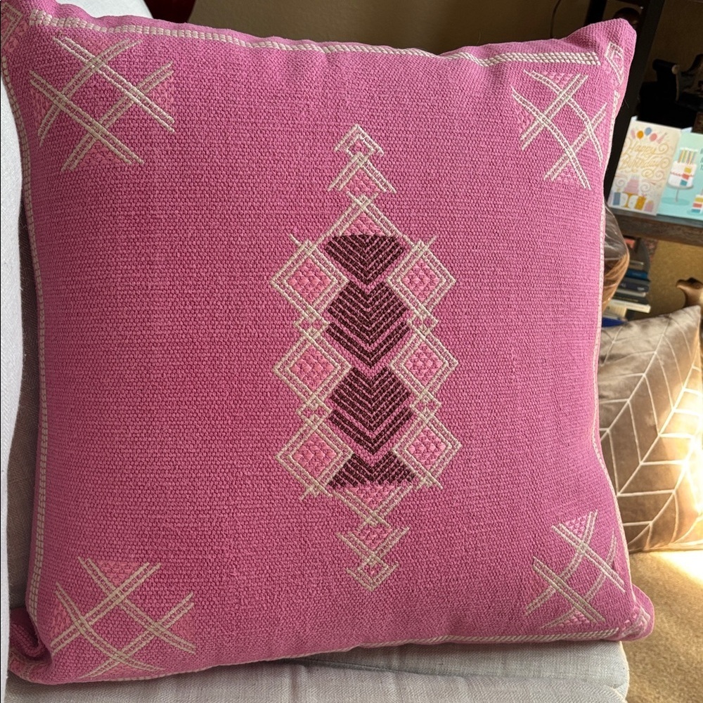 Jaipur Puebla Shazi Pink Tan Tribal Square Throw Pillow 24x24”